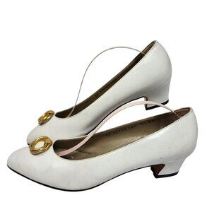Salvatore Ferragamo White Leather Low-Heel Pumps W/ Gold Accent Size 6.5 AA